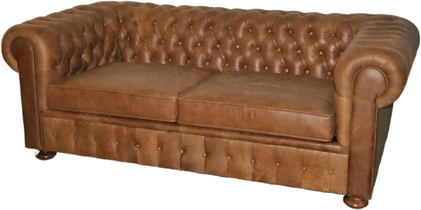 Sofá Chesterfield de piel marrón con capitoné